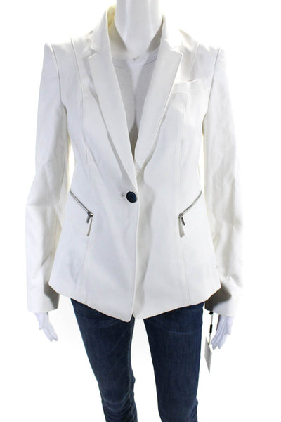 Calvin Klein Womens White One Button Zip Pockets Long Sleeve Blazer Size 4