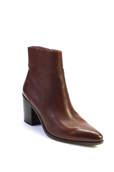 Frye Womens Side Zip Block Heel Pointed Toe Booties Brown Leather Size 10M
