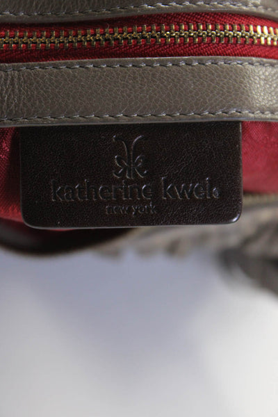 Katherine Kwei Grained Leather Metallic Snakeskin Print Hobo Shoulder Bag Gray