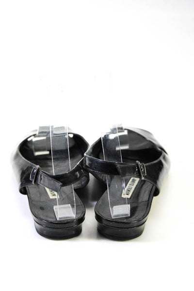 Manolo Blahnik Womens Patent Leather Peep Toe Slingbacks Flats Black Size 39.5 9