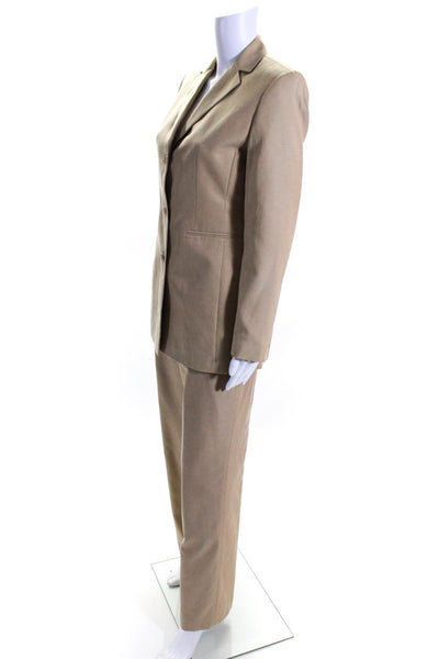 Caslon Womens Silk Button Down Straight Leg Pant Suit Beige Size 4/6
