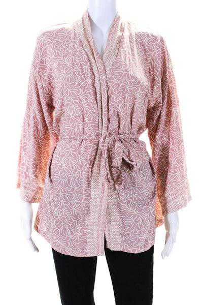 Natalie Martin Womens Crepe Abstract Printed Tie Front Blouse Top Pink Size S