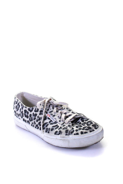 Zara Womens Lace Up Leopard Printed Low Top Sneakers Gray Canvas Size 41