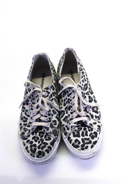 Zara Womens Lace Up Leopard Printed Low Top Sneakers Gray Canvas Size 41