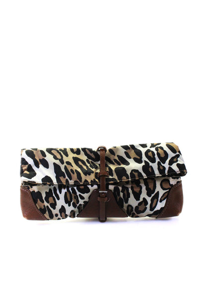 Tumi Women's Snap Closure Leather Trim Animal Print Clutch Handbag Size M