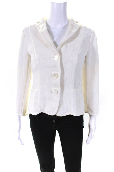Akris Punto Womens Coated Cotton Woven Three Button Blazer Jacket White Size 10