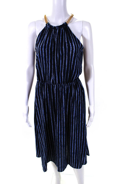 Michael Michael Kors Womens Stretch Striped Chain Strap Midi Dress Navy Size S