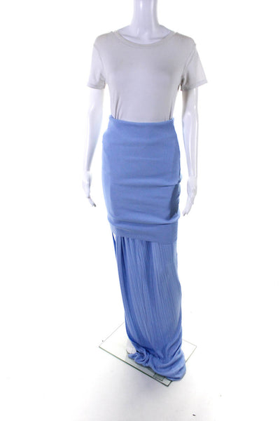Jacquemus Womens Ribbed Knit Ruched Hi Low Over Lay Maxi Skirt Blue Size 40