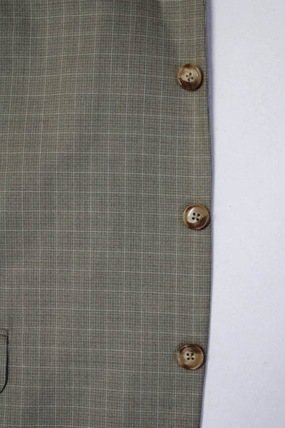 Ermenegildo Zegna Mens Silk Plaid Three Button Blazer Beige Size 58
