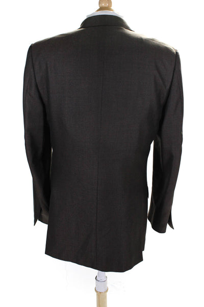 Ermenegildo Zegna Mens Check Two Button Blazer Jacket Brown Wool Silk IT 52 L