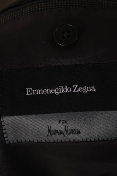 Ermenegildo Zegna Mens Check Two Button Blazer Jacket Brown Wool Silk IT 52 L