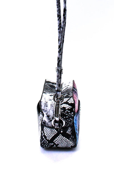 Sandro Womens Snakeskin Printed Leather Multicolor Zip Up Crossbody Mini Handbag