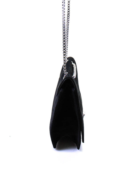 Maje Womens Suede Chain Strap Flap Over Medium Black Crossbody Handbag