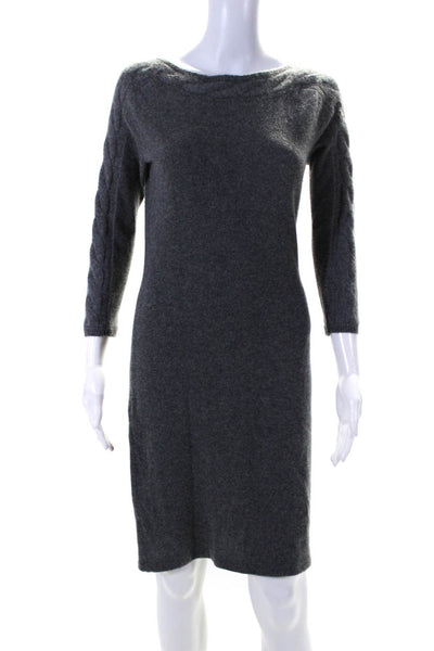 Neiman Marcus Womens Cable Knit Boat Neck Sweater Dress Gray Cashmere Size Small