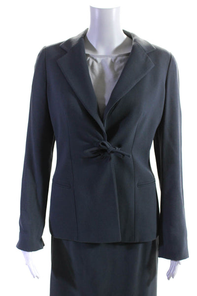 Armani Collezioni Womens Wool Tie Front Blazer Jacket Pencil Skirt Gray Size 6 8