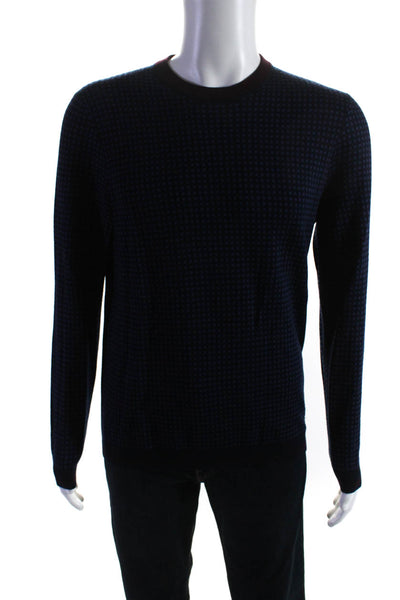 Ted Baker London Mens Wool Knit Geometric Printed Crew Neck Sweater Navy Size 4