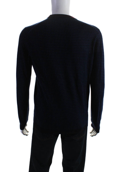 Ted Baker London Mens Wool Knit Geometric Printed Crew Neck Sweater Navy Size 4
