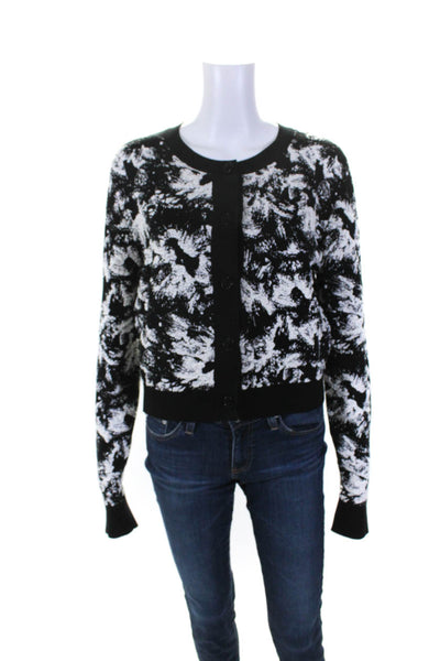Jonathan Cohen Womens Cotton Abstract Print Floral Button Cardigan Black Size L