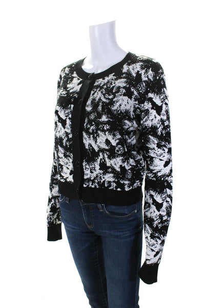 Jonathan Cohen Womens Cotton Abstract Print Floral Button Cardigan Black Size L