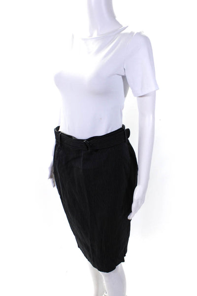 Akris Punto Womens Wool Pinstripe Print Belted Waist Pencil Skirt Black Size 10