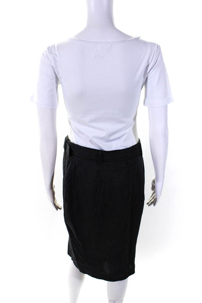 Akris Punto Womens Wool Pinstripe Print Belted Waist Pencil Skirt Black Size 10