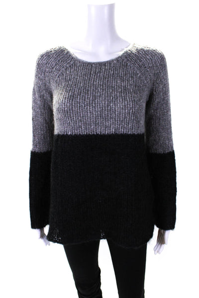 Christopher Fischer Womens Crochet Colorblock Long Sleeve Sweater Gray Size M