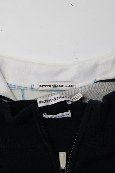 Peter Millar Mens Cotton Polo Shirt 1/2 Zip Sweater White Blue Size 2XL Lot 2