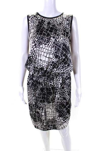 Vince Womens Sleeveless Scoop Neck Croc Printed Silk Dress White Black Size 6