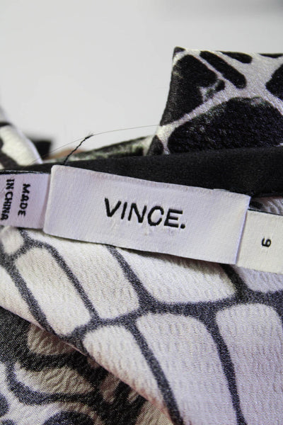 Vince Womens Sleeveless Scoop Neck Croc Printed Silk Dress White Black Size 6