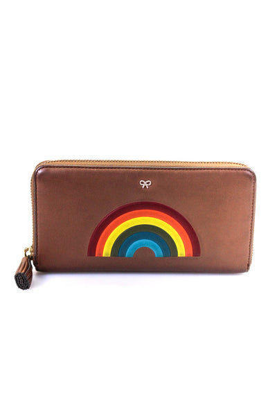 Anya Hindmarch Womens Leather Rainbow Large Zip Around Card Holder Brown Wallet