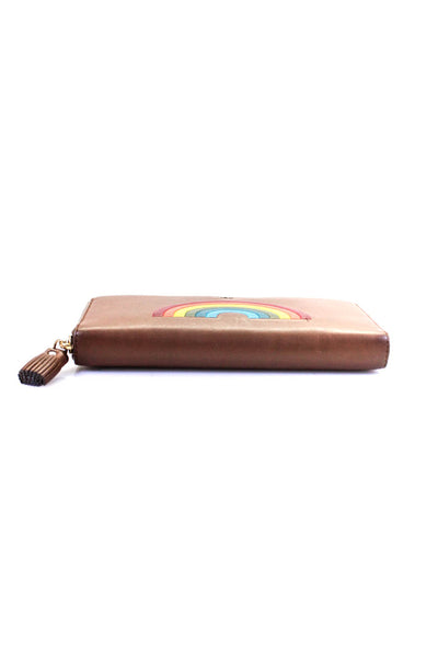 Anya Hindmarch Womens Leather Rainbow Large Zip Around Card Holder Brown Wallet