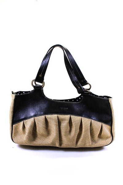 Moschino Cheap & Chic Womens Leather Straw Tote Bag Black Beige Medium Handbag