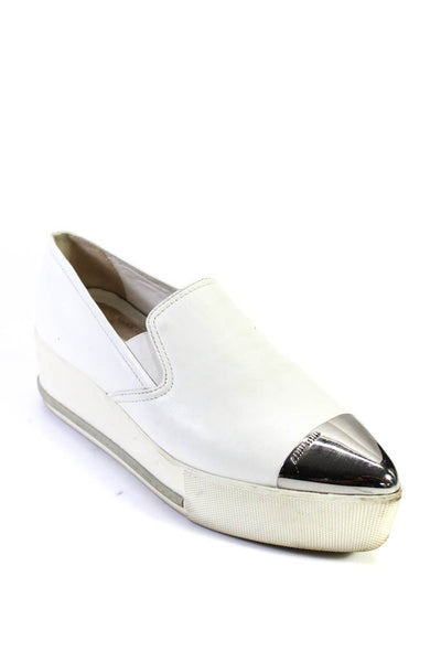 Miu Miu Womens Leather Cap Toe Platform Slide On Loafers White Size 39.5 9.5