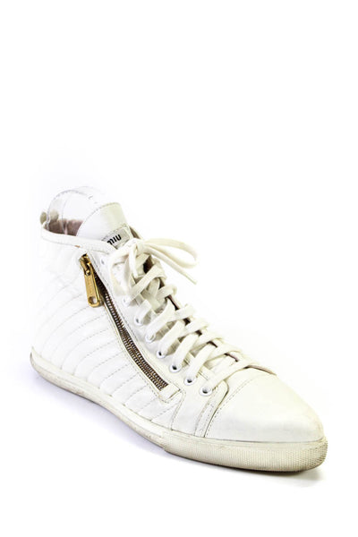 Miu Miu Womens Leather High Top Lace Up Sneakers White Size 40 10