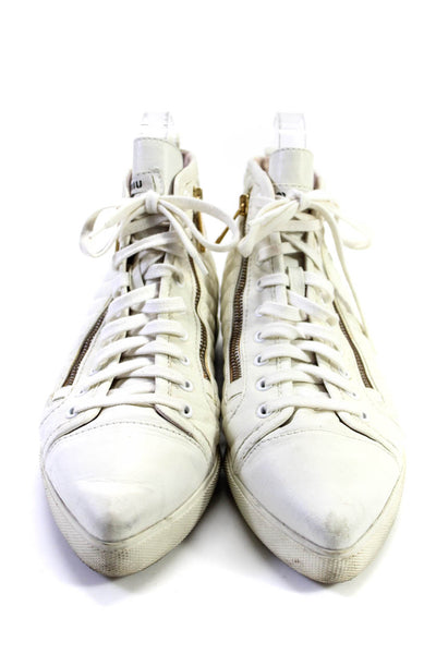 Miu Miu Womens Leather High Top Lace Up Sneakers White Size 40 10