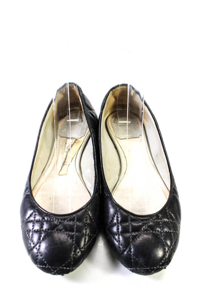 Christian Dior Womens Black Quilted Leather Ballet Flats Shoes Size 7.5