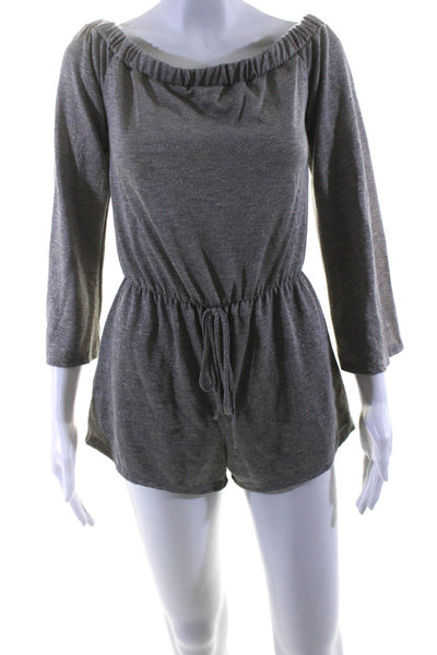 Vintage Havana Womens Metallic Knit Off Shoulder Romper Taupe Gold Size Small