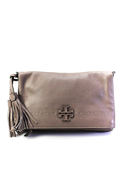 Tory Burch Womens Magnetic Folded Flap Zipped Tassel Crossbody Handbag Brown
