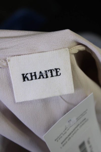 Khaite Womens Long Sleeve Crepe Tie Neck Top Blouse Beige Size Medium
