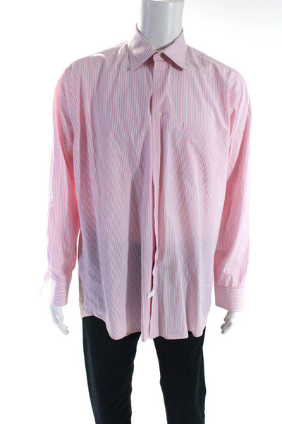 Burberry London Blue Label Mens Striped Button Up Shirt Pink Size 16.5 34