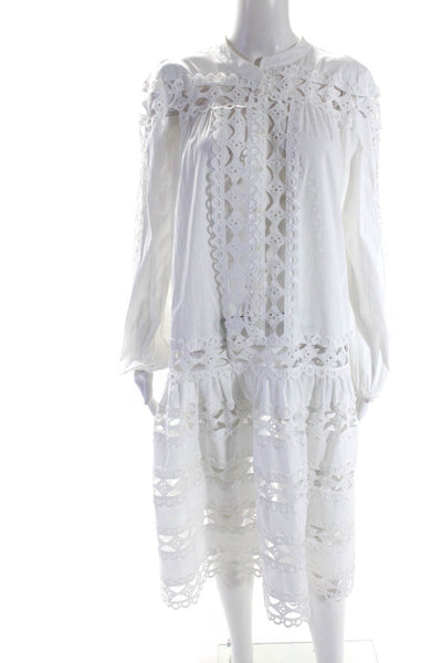 Devotion Womens Cotton Lace Trim V-Neck Sheer Swim Coverup Dress White Size M