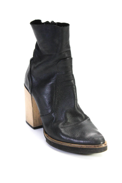 Elenachi Women's Pointed Toe Block Heels Zip Closure Ankle Boot Black Size 8