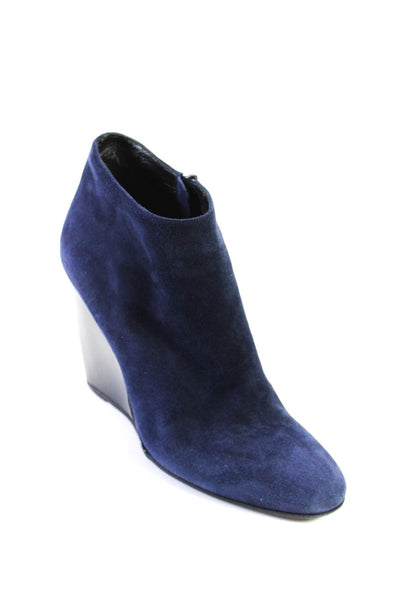 Pierre Hardy Womens Suede Zippered Wedge High Heeled Booties Blue Black Size 9