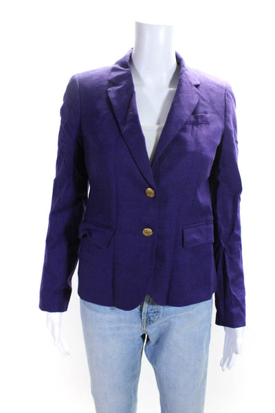 J Crew Womens Wool Notched Collar Two Button Blazer Jacket Purple Size 2