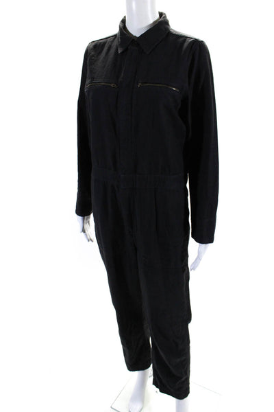 Madewell Womens Long Sleeve Front Zip Collared Straight Leg Jumpsuit Black Small