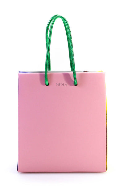 Medea Womens Short Scraps Pastel Color Block Tote Crossbody Handbag Pink Purple