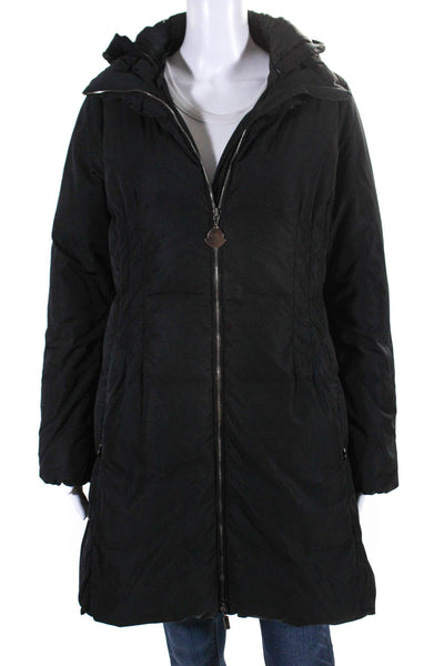 Moncler Womens Long Hooded Down Filled Full Zip Puffer Coat Black Size 2