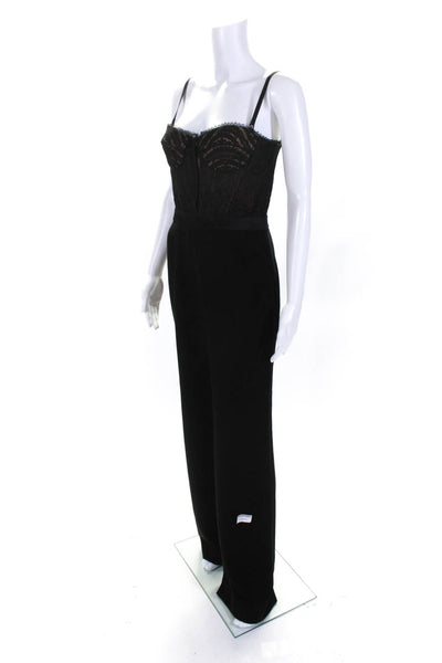 Jonathan Simkhai Womens Black Lace Sleeveless Corset Wide Leg Jumpsuit Size 4
