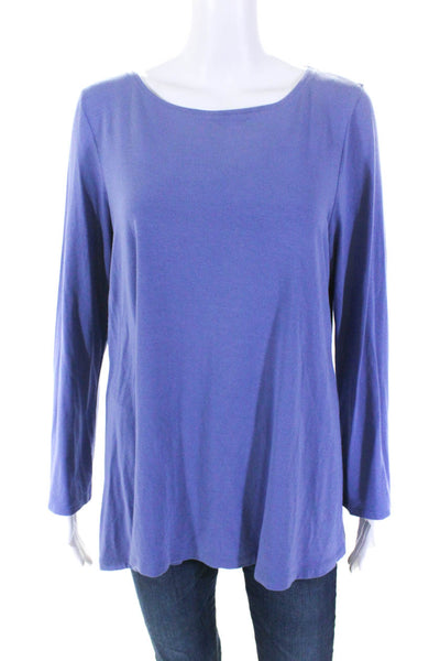 Eileen Fisher Womens 3/4 Sleeve Scoop Neck Oversized Shirt Purple Size Large