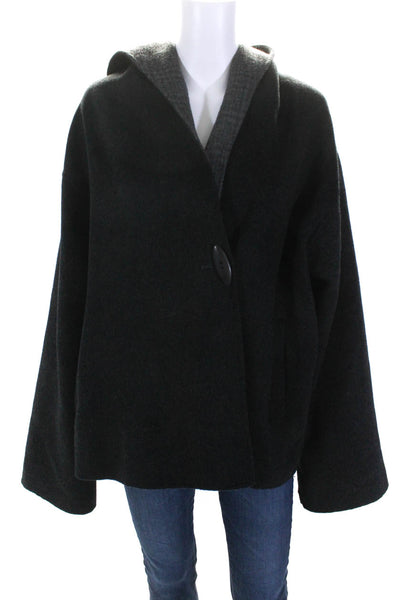 Oska Womens Long Sleeve Toggle Front Hooded Coat Dark Gray Wool Size 3